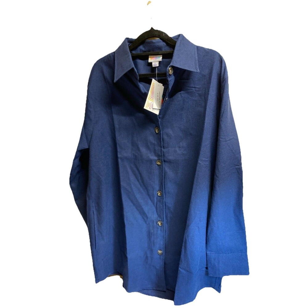 New Abigail LulaRoe Relaxed Fit Flannel Shirt Women Plus Size L Blue pockets